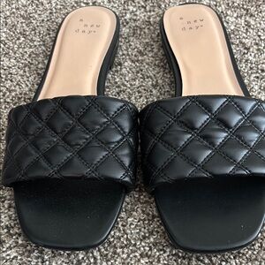A New Day Black Slide Sandals size 7 with Quilted Design and Open Toe